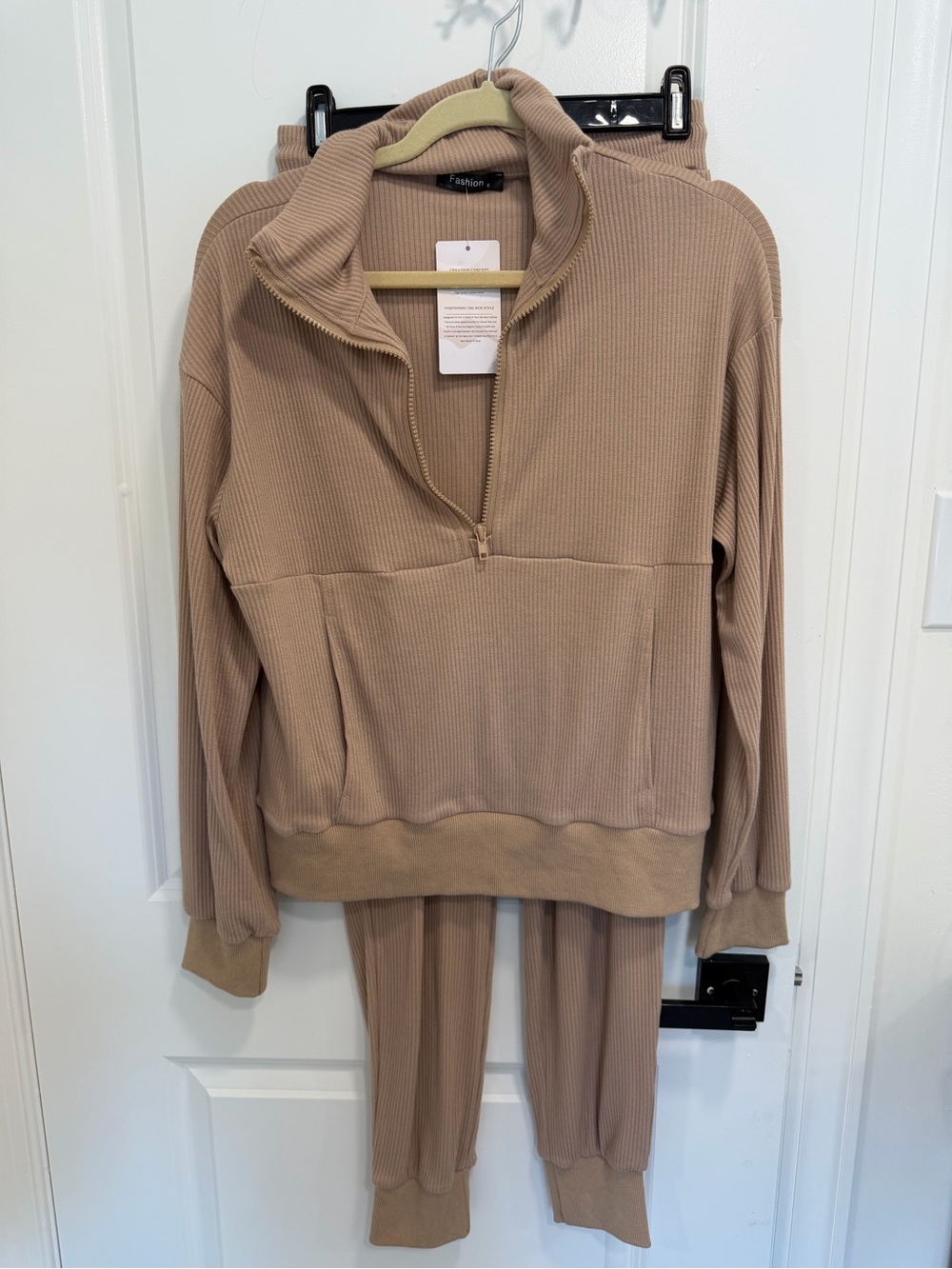 Ribbed Half-Zip Loungewear Set in Taupe